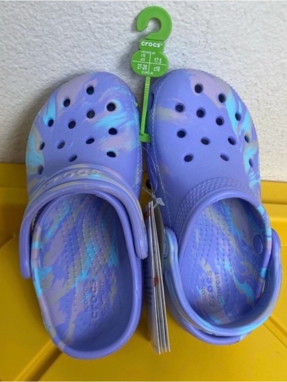NWT New Crocs Toddler Blue Purple Classic Marbled Rubber Clogs Size C10 Casual